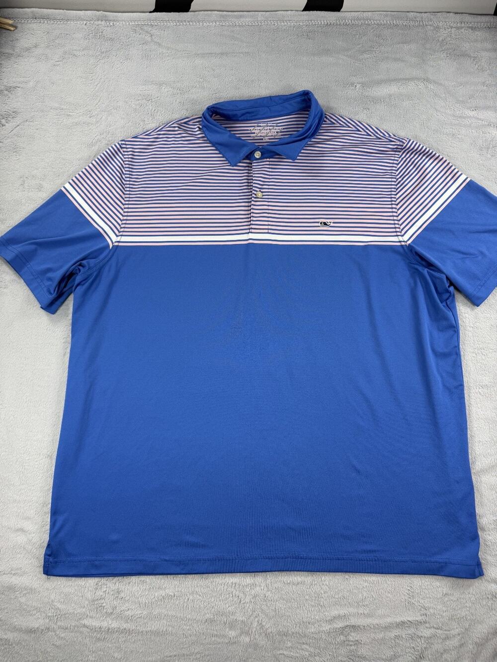 Vineyard Vines Performance Polo Shirt Mens XXL Blue Pink Stripe Short Sleeve
